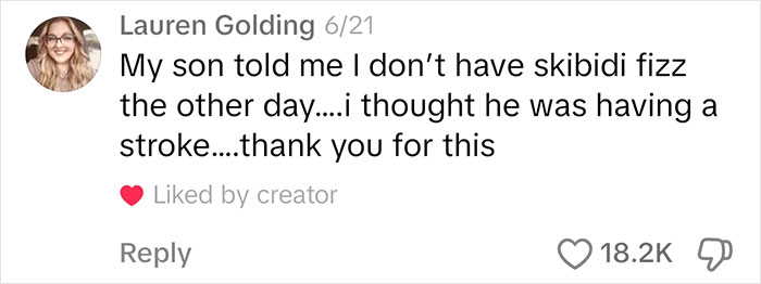 Comment on slang confusion, referencing "skibidi fizz" with high engagement numbers, reflecting Gen Alpha's lingo impact. Comment on slang confusion, referencing "skibidi fizz" with high engagement numbers, reflecting Gen Alpha's lingo impact.