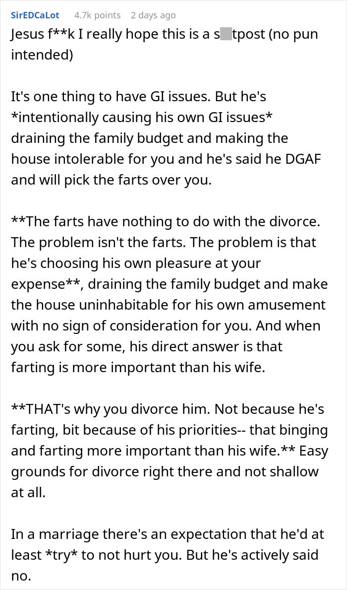Husband Loves Making Himself As Flatulent As Possible, Ends Up A Divorcee After Wife Snaps Husband Loves Making Himself As Flatulent As Possible, Ends Up A Divorcee After Wife Snaps
