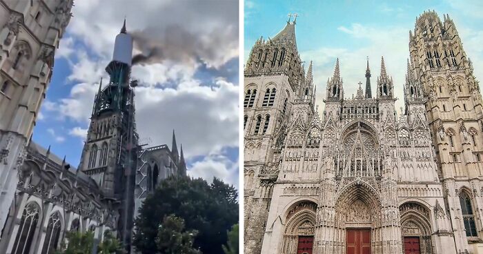 France’s Famous Rouen Cathedral Engulfed In Flames, 40 Fire Engines Arrive On Scene