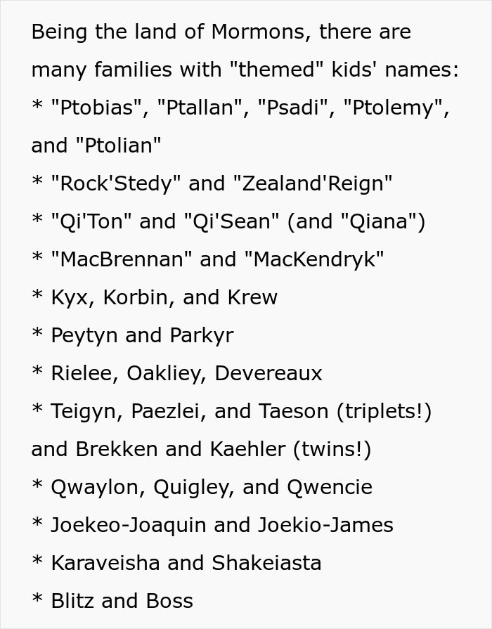 “Kunthea”: Woman Documents The Most Unfortunate Baby Names That Utah Parents Have Chosen “Kunthea”: Woman Documents The Most Unfortunate Baby Names That Utah Parents Have Chosen