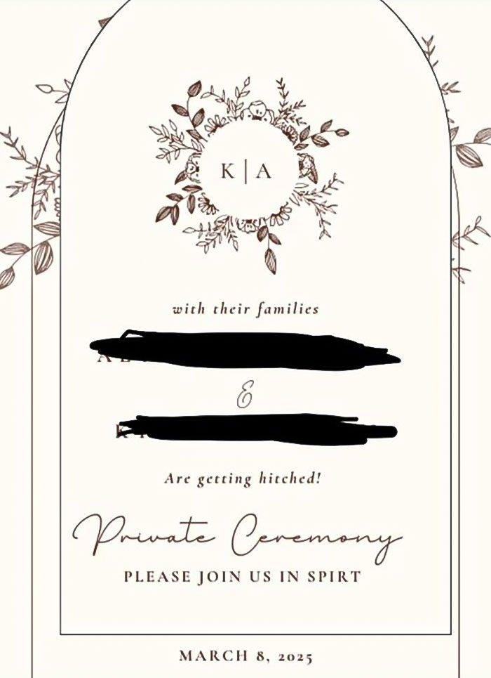 “Enjoy My Gift, Which Will Be Sent In Spirit”: Couple’s Wedding Invite Blasted As “Entitled” “Enjoy My Gift, Which Will Be Sent In Spirit”: Couple’s Wedding Invite Blasted As “Entitled”