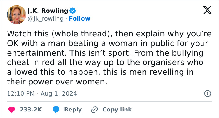 Imane Khelif Names J.K. Rowling And Elon Musk In Cyberbullying Lawsuit After Winning Olympic Gold Imane Khelif Names J.K. Rowling And Elon Musk In Cyberbullying Lawsuit After Winning Olympic Gold