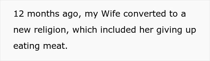 "AITA For Secretly Cheating On Our Vegetarian Diet That My Wife Made Our Family Do?" "AITA For Secretly Cheating On Our Vegetarian Diet That My Wife Made Our Family Do?"