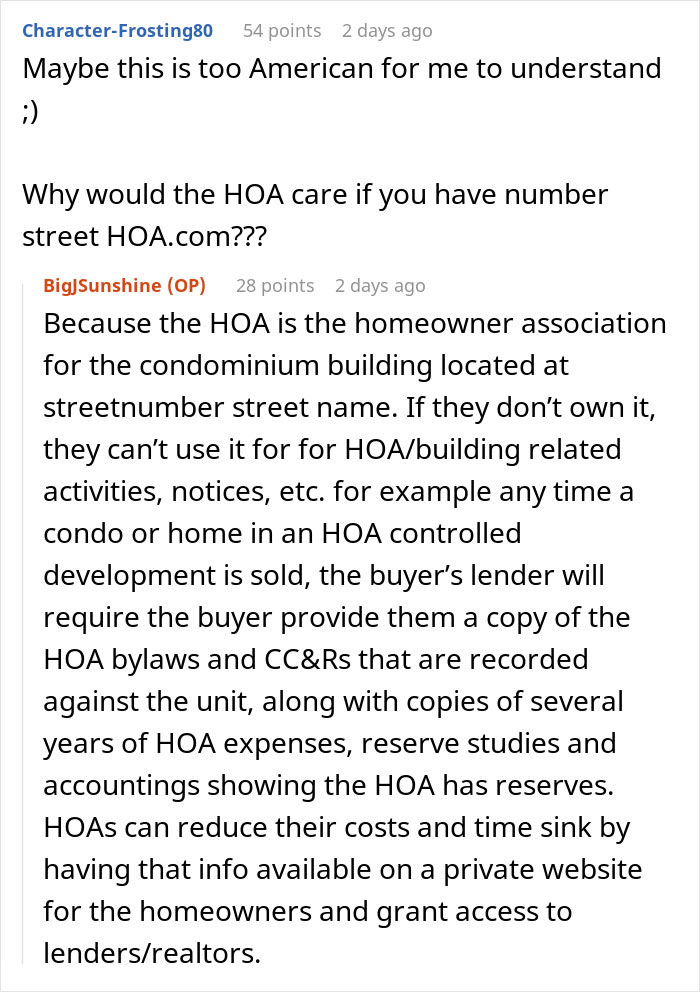 Woman Buys All Domains Of Unit Before Moving Out As Petty Revenge On HOA: “Kick Dirt, Or Pay Me” Woman Buys All Domains Of Unit Before Moving Out As Petty Revenge On HOA: “Kick Dirt, Or Pay Me”
