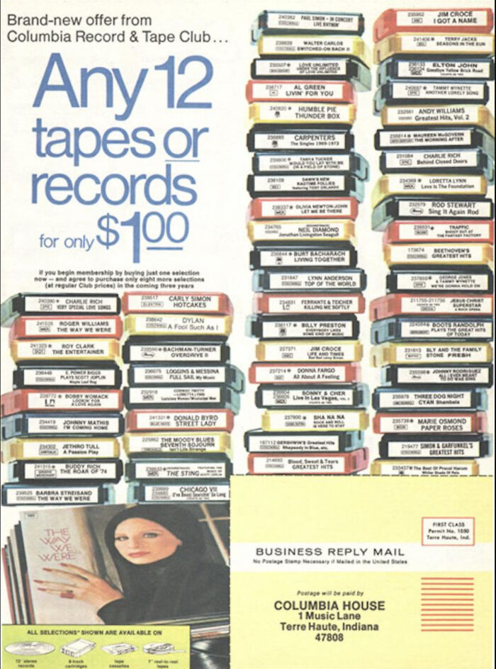 Stack of vintage music tapes and records advertisement, nostalgic items that may remind you of your creaking joints.