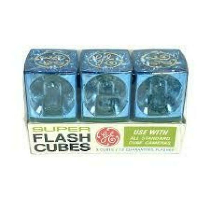 Vintage GE Super Flash Cubes in original packaging, a nostalgic item for those recalling creaking joints memories.