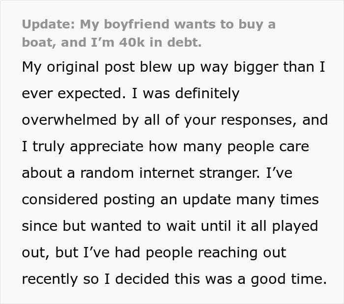 “He Wants A Boat”: Woman Reaches The End Of Her Patience, Walks Away From 10-Year Relationship “He Wants A Boat”: Woman Reaches The End Of Her Patience, Walks Away From 10-Year Relationship