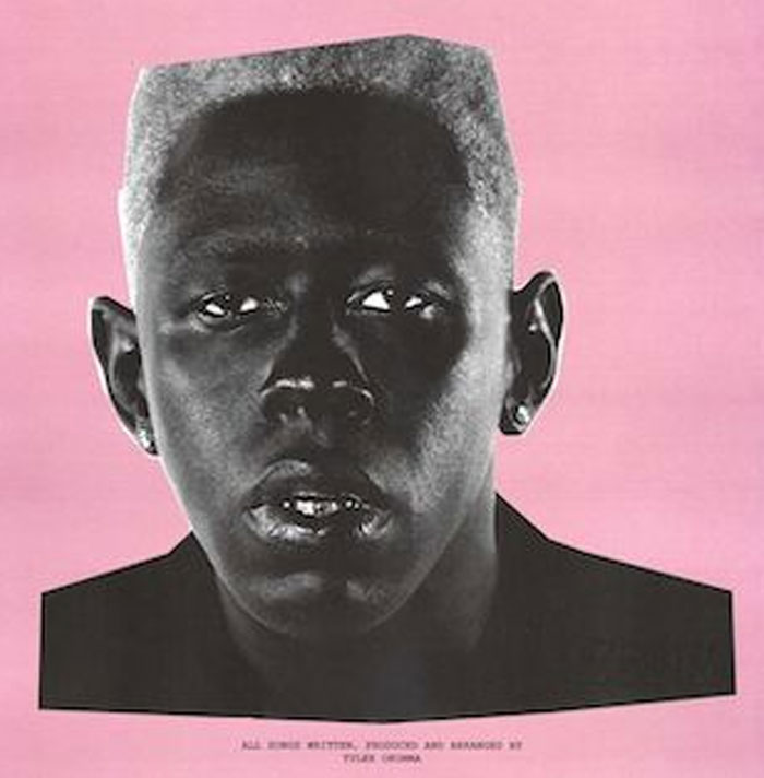 Stylized black-and-white portrait of Tyler The Creator against a pink backdrop, resembling a mugshot on an album cover. Stylized black-and-white portrait of Tyler The Creator against a pink backdrop, resembling a mugshot on an album cover.