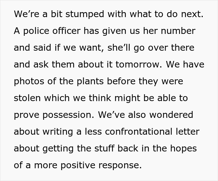 “We Called The Police”: Newcomer Discovers Her Bench And Plants Displayed In Neighbors’ Yard “We Called The Police”: Newcomer Discovers Her Bench And Plants Displayed In Neighbors’ Yard