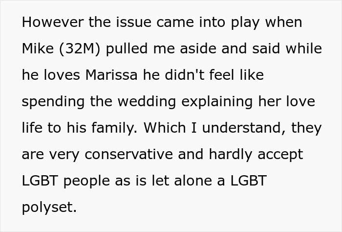 Man Rejects Bride’s BFF’s Polyamorous Partners To Prevent Family Backlash, Receives An Ultimatum Man Rejects Bride’s BFF’s Polyamorous Partners To Prevent Family Backlash, Receives An Ultimatum