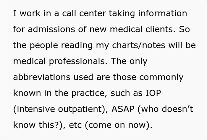 Woman Maliciously Complies With “No Abbreviations” Rule, Makes Supervisor Look Stupid Woman Maliciously Complies With “No Abbreviations” Rule, Makes Supervisor Look Stupid