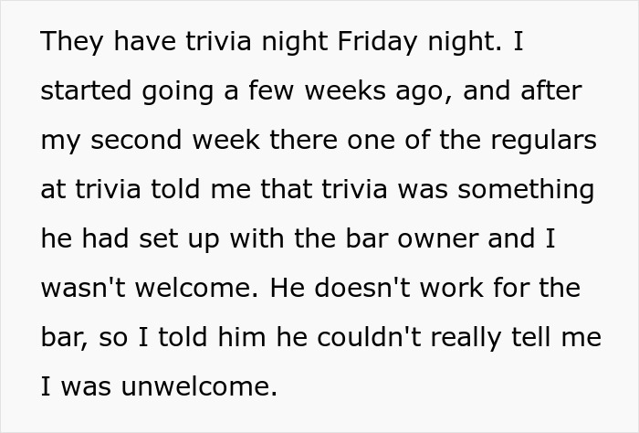 Drama Erupts As Woman “Ruins” Guy’s Safe Space By Joining Trivia Night At Local Bar, He Storms Out Drama Erupts As Woman “Ruins” Guy’s Safe Space By Joining Trivia Night At Local Bar, He Storms Out