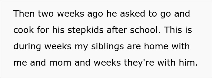 Entitled Dad Demands Bio Son Start Cooking For His Stepchildren, Gets Livid As Mom Supports Kid Entitled Dad Demands Bio Son Start Cooking For His Stepchildren, Gets Livid As Mom Supports Kid