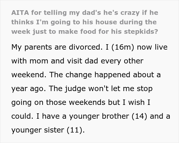 Entitled Dad Demands Bio Son Start Cooking For His Stepchildren, Gets Livid As Mom Supports Kid Entitled Dad Demands Bio Son Start Cooking For His Stepchildren, Gets Livid As Mom Supports Kid