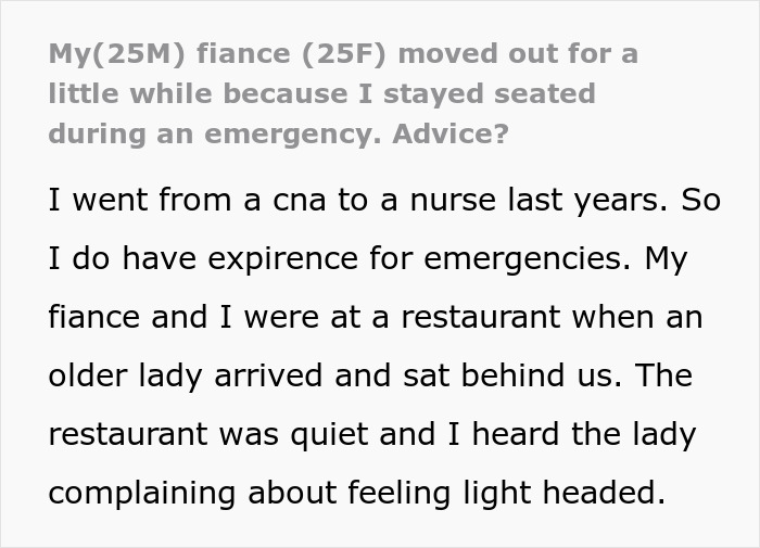 “I Just Kept Eating”: Nurse Confused Why Fiance Won’t Live With Him After He Ignores Emergency “I Just Kept Eating”: Nurse Confused Why Fiance Won’t Live With Him After He Ignores Emergency