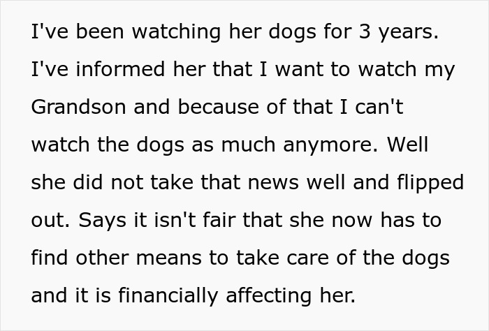 Woman Stops Talking To Mom Who Chose To Babysit Her Grandson Instead Of Watching Her Dogs Woman Stops Talking To Mom Who Chose To Babysit Her Grandson Instead Of Watching Her Dogs