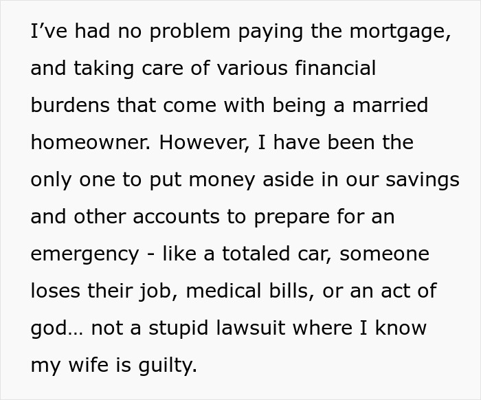 Woman’s “Stupid Lawsuit” Empties Couple’s Savings, Husband Can’t Move Past It Woman’s “Stupid Lawsuit” Empties Couple’s Savings, Husband Can’t Move Past It
