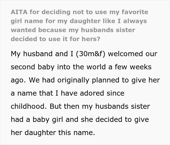 Woman’s Dream Baby Name Gets Lifted By SIL So She Just Picks Another One To SIL’s Rage And Dismay Woman’s Dream Baby Name Gets Lifted By SIL So She Just Picks Another One To SIL’s Rage And Dismay