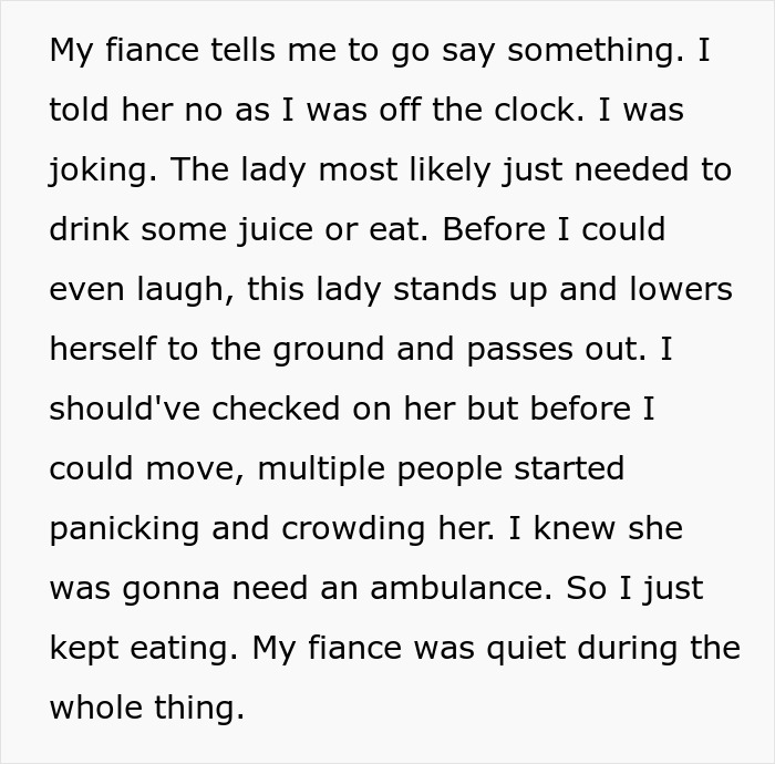 “I Just Kept Eating”: Nurse Confused Why Fiance Won’t Live With Him After He Ignores Emergency “I Just Kept Eating”: Nurse Confused Why Fiance Won’t Live With Him After He Ignores Emergency