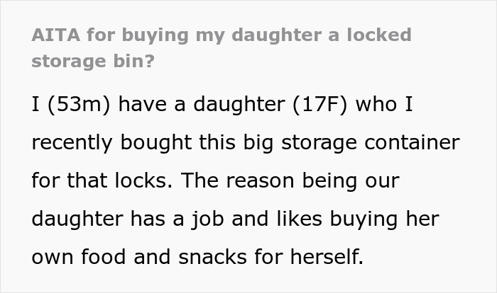 Daughter in Tears After Dad Buys Locked Storage Bin To Protect Her Snacks From Cousins Daughter in Tears After Dad Buys Locked Storage Bin To Protect Her Snacks From Cousins