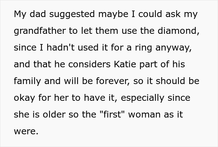 Bride-To-Be Wants Stepsister’s Heirloom Diamond For Engagement Ring, But Grandpa Says “No Way” Bride-To-Be Wants Stepsister’s Heirloom Diamond For Engagement Ring, But Grandpa Says “No Way”