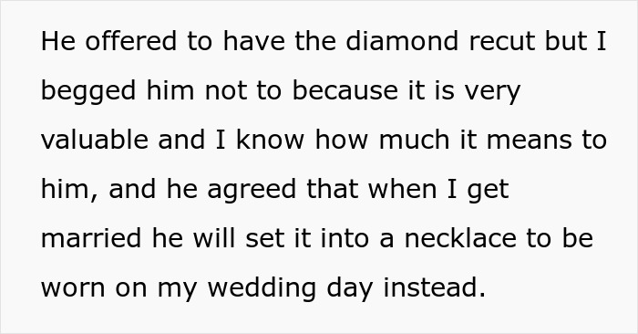 Bride-To-Be Wants Stepsister’s Heirloom Diamond For Engagement Ring, But Grandpa Says “No Way” Bride-To-Be Wants Stepsister’s Heirloom Diamond For Engagement Ring, But Grandpa Says “No Way”
