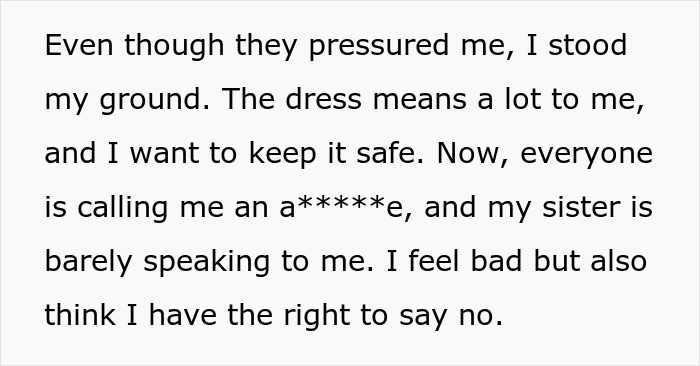"Hide Your Dress, Please": Folks Shocked By Woman Demanding Sis Let Her Borrow Custom Wedding Dress "Hide Your Dress, Please": Folks Shocked By Woman Demanding Sis Let Her Borrow Custom Wedding Dress