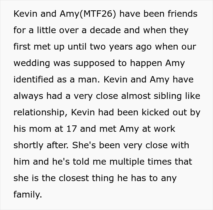 Text discussing groom's friendship with trans best man, causing wedding concerns. Text discussing groom's friendship with trans best man, causing wedding concerns.