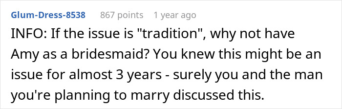 Text from a comment discussing wedding traditions and inclusivity regarding the groom's best man. Text from a comment discussing wedding traditions and inclusivity regarding the groom's best man.