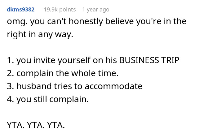 Netizens Call Out Nagging Wife Who Forced Hubby To Take Her Along On Work Trip And Ruined It Netizens Call Out Nagging Wife Who Forced Hubby To Take Her Along On Work Trip And Ruined It