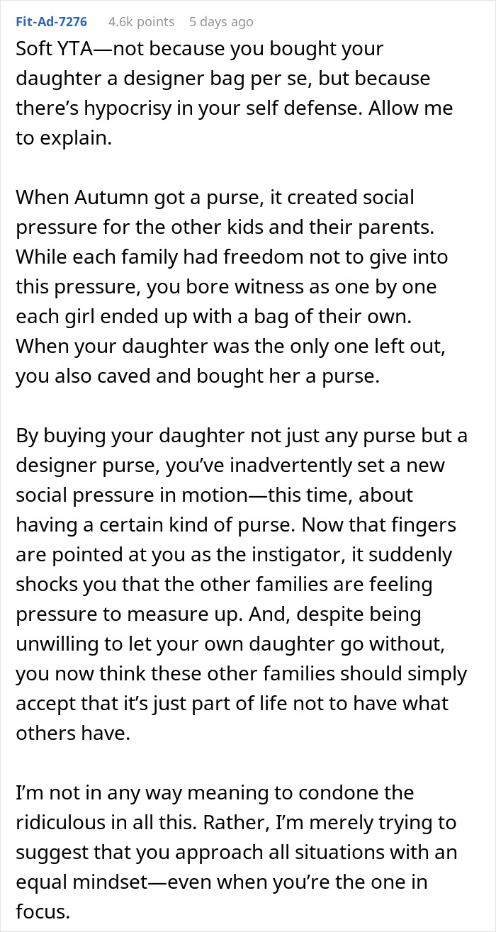 "AITA For Getting My Daughter A Designer Bag When Not Everyone In The Group Could Afford It?" "AITA For Getting My Daughter A Designer Bag When Not Everyone In The Group Could Afford It?"