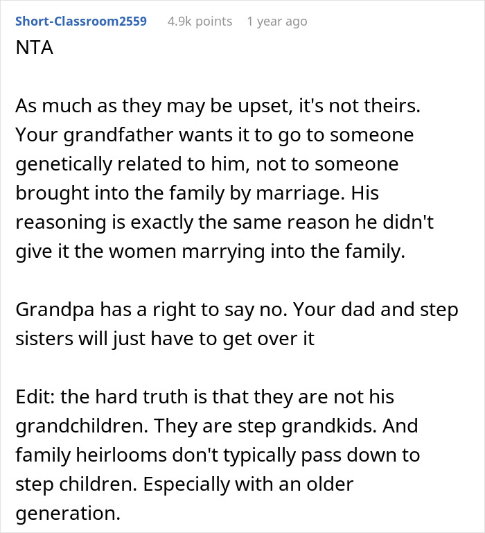 Bride-To-Be Wants Stepsister’s Heirloom Diamond For Engagement Ring, But Grandpa Says “No Way” Bride-To-Be Wants Stepsister’s Heirloom Diamond For Engagement Ring, But Grandpa Says “No Way”