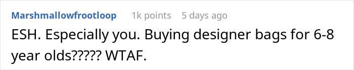 "AITA For Getting My Daughter A Designer Bag When Not Everyone In The Group Could Afford It?" "AITA For Getting My Daughter A Designer Bag When Not Everyone In The Group Could Afford It?"