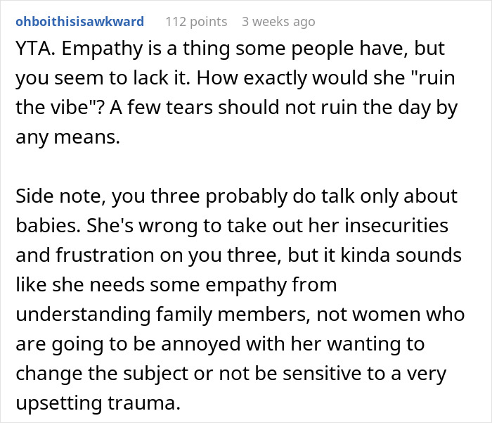 Pregnant Woman Wonders If It's Rude To Exclude Infertile SIL Who’s Prone To Emotional Outbursts Pregnant Woman Wonders If It's Rude To Exclude Infertile SIL Who’s Prone To Emotional Outbursts
