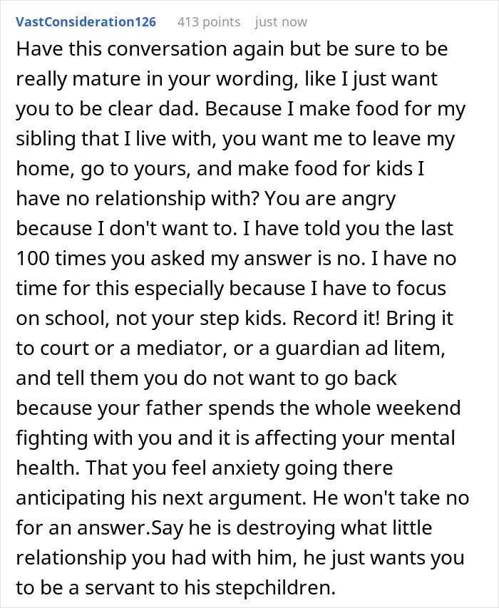 Entitled Dad Demands Bio Son Start Cooking For His Stepchildren, Gets Livid As Mom Supports Kid Entitled Dad Demands Bio Son Start Cooking For His Stepchildren, Gets Livid As Mom Supports Kid