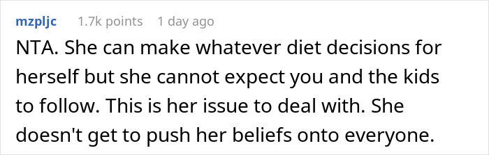 "AITA For Secretly Cheating On Our Vegetarian Diet That My Wife Made Our Family Do?" "AITA For Secretly Cheating On Our Vegetarian Diet That My Wife Made Our Family Do?"