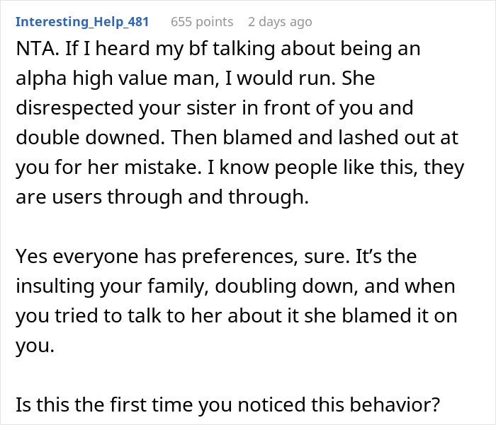 Woman Criticizes BF's Sister's Love Life, BF Fires Back Saying She Gave Him The 'Ick' Woman Criticizes BF's Sister's Love Life, BF Fires Back Saying She Gave Him The 'Ick'