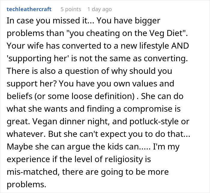 "AITA For Secretly Cheating On Our Vegetarian Diet That My Wife Made Our Family Do?" "AITA For Secretly Cheating On Our Vegetarian Diet That My Wife Made Our Family Do?"