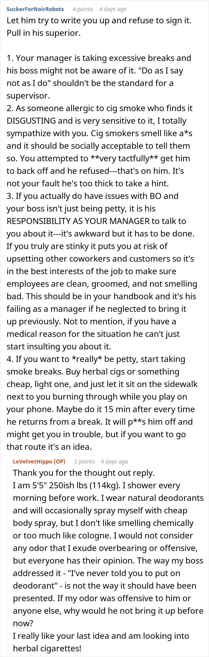 Boss Threatens Employee With A Write-Up After They Complained About Him Stinking Of Smoke Boss Threatens Employee With A Write-Up After They Complained About Him Stinking Of Smoke