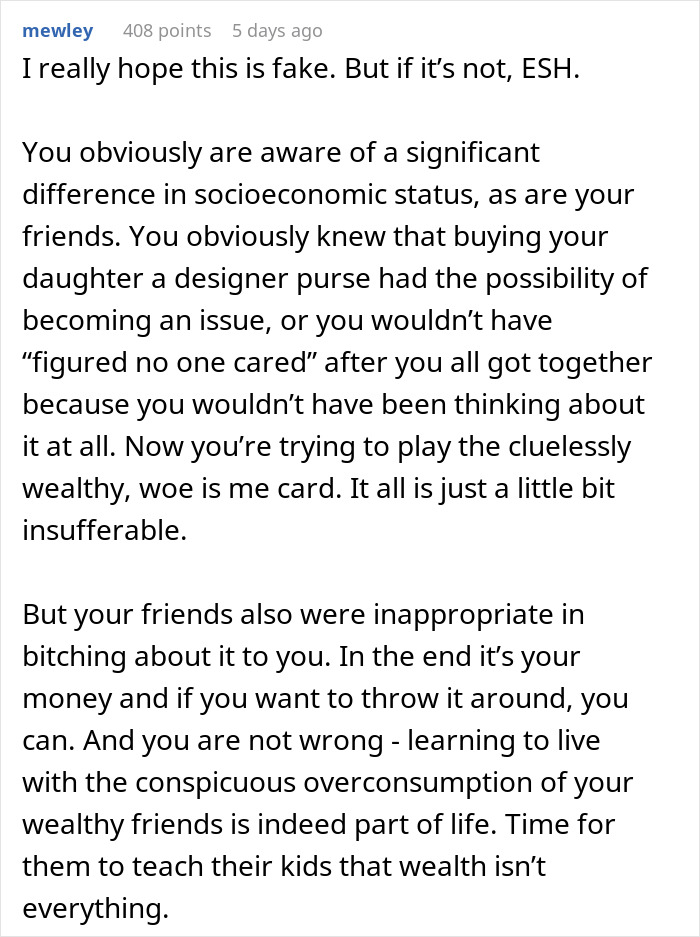 "AITA For Getting My Daughter A Designer Bag When Not Everyone In The Group Could Afford It?" "AITA For Getting My Daughter A Designer Bag When Not Everyone In The Group Could Afford It?"