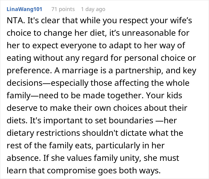 "AITA For Secretly Cheating On Our Vegetarian Diet That My Wife Made Our Family Do?" "AITA For Secretly Cheating On Our Vegetarian Diet That My Wife Made Our Family Do?"