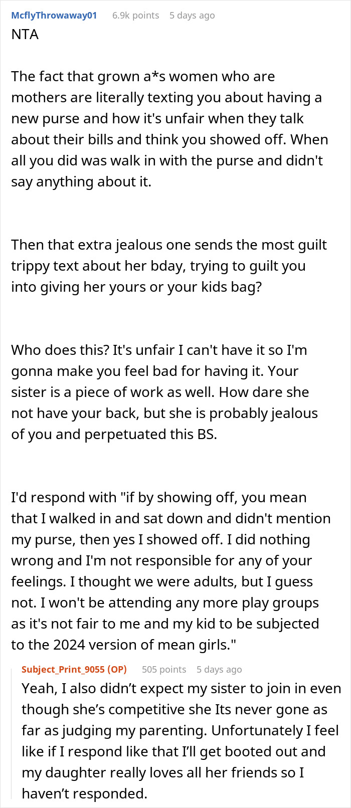 "AITA For Getting My Daughter A Designer Bag When Not Everyone In The Group Could Afford It?" "AITA For Getting My Daughter A Designer Bag When Not Everyone In The Group Could Afford It?"