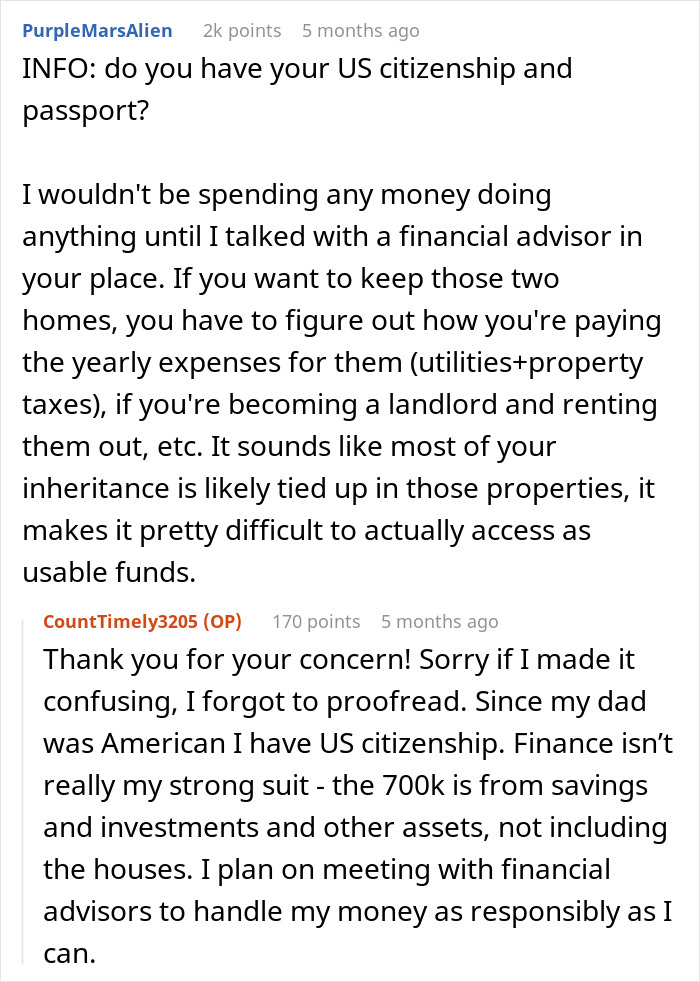 Family Regrets Treating Daughter Poorly After She Refuses To Share Her $700k Inheritance Family Regrets Treating Daughter Poorly After She Refuses To Share Her $700k Inheritance