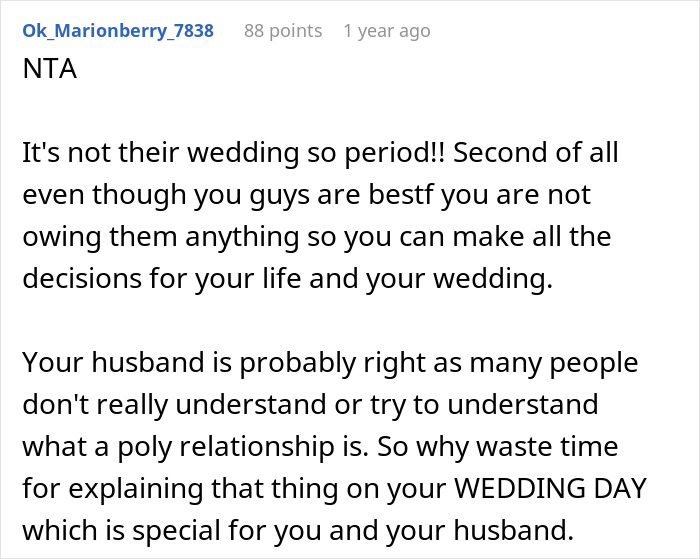 Man Rejects Bride’s BFF’s Polyamorous Partners To Prevent Family Backlash, Receives An Ultimatum Man Rejects Bride’s BFF’s Polyamorous Partners To Prevent Family Backlash, Receives An Ultimatum
