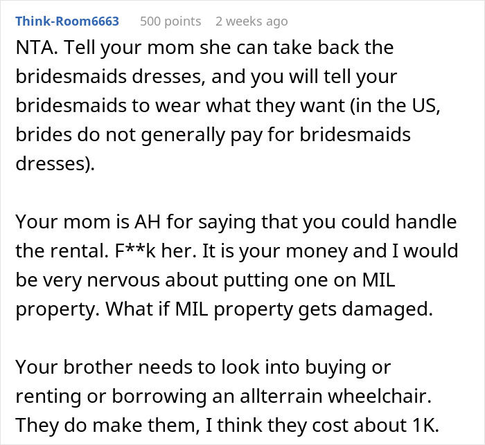 Bride Under Fire After Refusing To Exceed Budget For Brother’s Disabled Fiancée’s Needs Bride Under Fire After Refusing To Exceed Budget For Brother’s Disabled Fiancée’s Needs