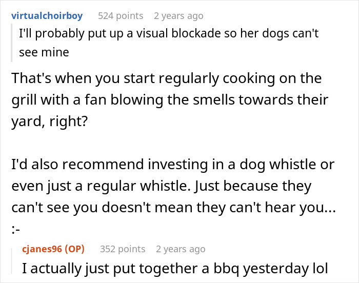 Bad Neighbors Scream At Lady For Using Her Own Yard Due To Their Reactive Dogs, She Gets Revenge Bad Neighbors Scream At Lady For Using Her Own Yard Due To Their Reactive Dogs, She Gets Revenge