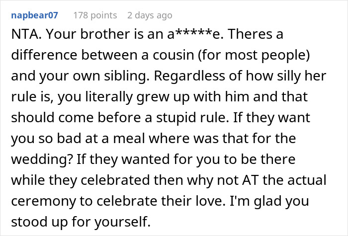Bride Bans Groom’s Bro From Wedding Due To Age, Sparks Drama As He Refuses To Attend Family Dinner Bride Bans Groom’s Bro From Wedding Due To Age, Sparks Drama As He Refuses To Attend Family Dinner