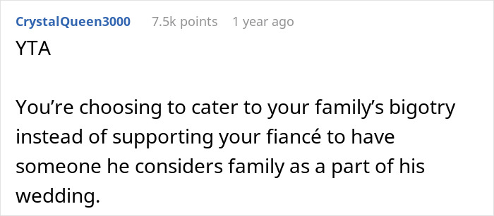 Text post with 7.5k points discussing wedding concerns about groom's best man, a trans friend. Text post with 7.5k points discussing wedding concerns about groom's best man, a trans friend.