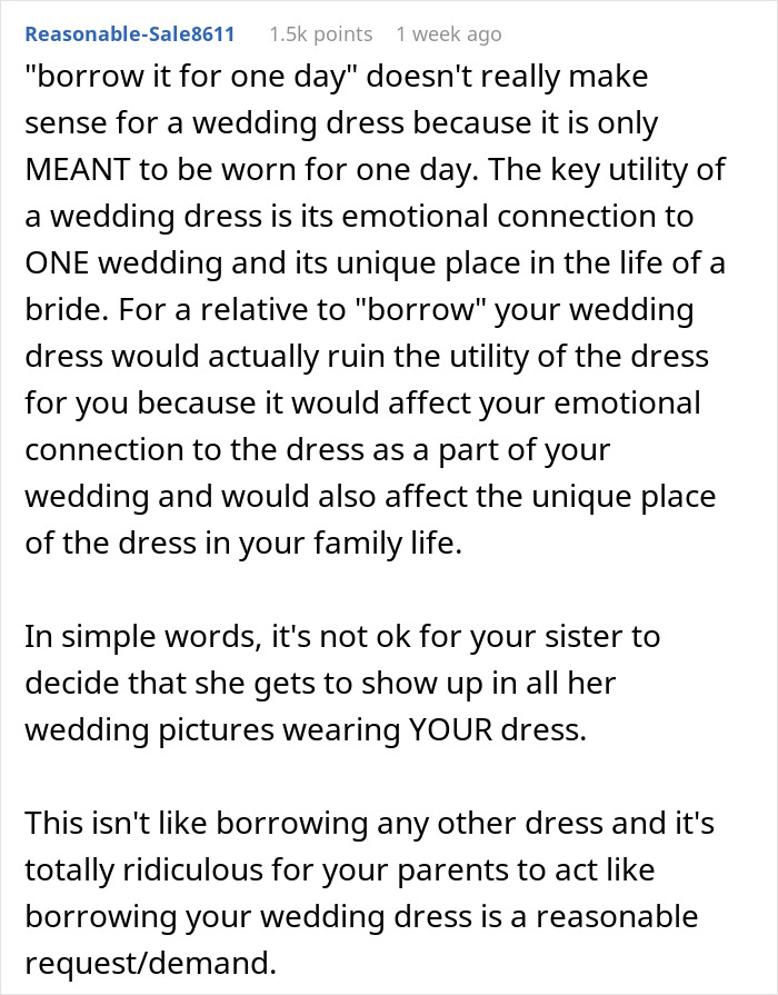 "Hide Your Dress, Please": Folks Shocked By Woman Demanding Sis Let Her Borrow Custom Wedding Dress "Hide Your Dress, Please": Folks Shocked By Woman Demanding Sis Let Her Borrow Custom Wedding Dress