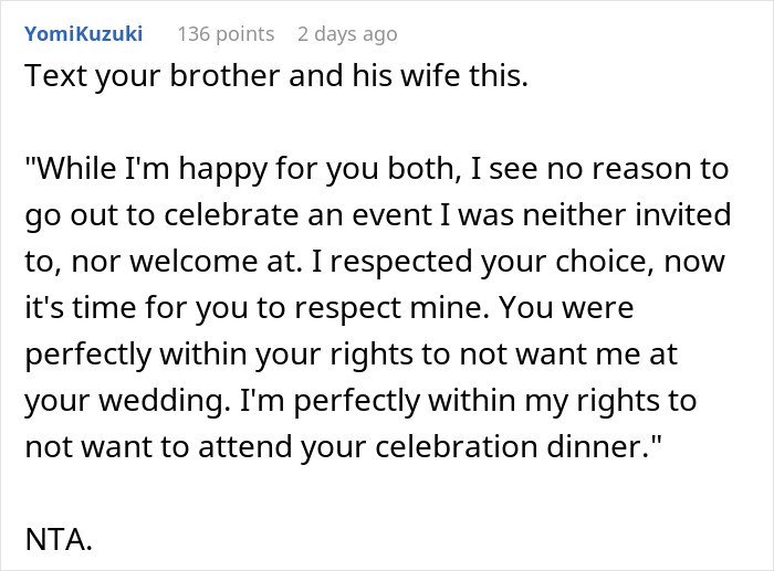 Bride Bans Groom’s Bro From Wedding Due To Age, Sparks Drama As He Refuses To Attend Family Dinner Bride Bans Groom’s Bro From Wedding Due To Age, Sparks Drama As He Refuses To Attend Family Dinner